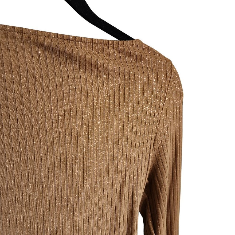 Anthropologie Shirt Small Moss Brown Twist-Front Shimmer Top V Neck Long Sleeve - Picture 7 of 7